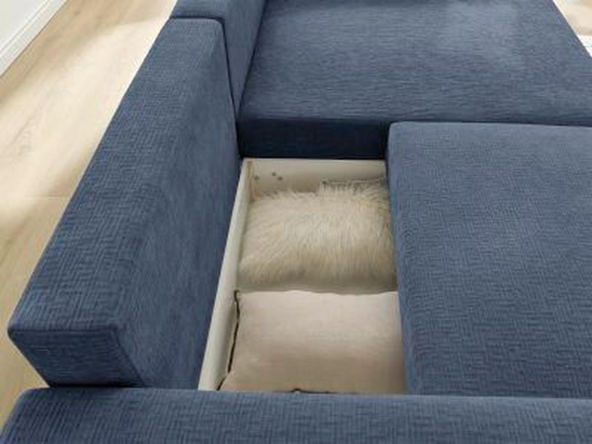 ECKSOFA Ottomane rechts  ATILLA Dunkelblau Struktur  - Schwarz/Dunkelblau, MODERN, Kunststoff/Textil (244/149cm)