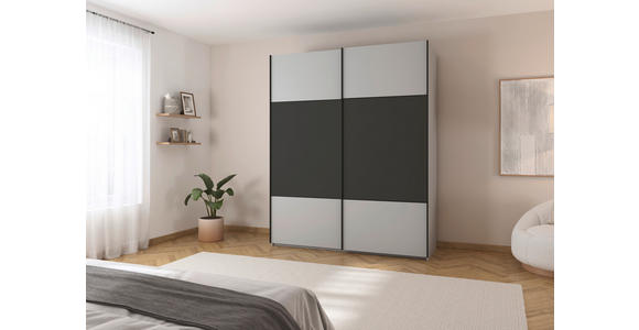 SCHWEBETÜRENSCHRANK 181/223/68 cm 2-türig Graphitfarben, Grau  - Schwarz/Graphitfarben, KONVENTIONELL, Holzwerkstoff/Metall (181/223/68cm) - Novel