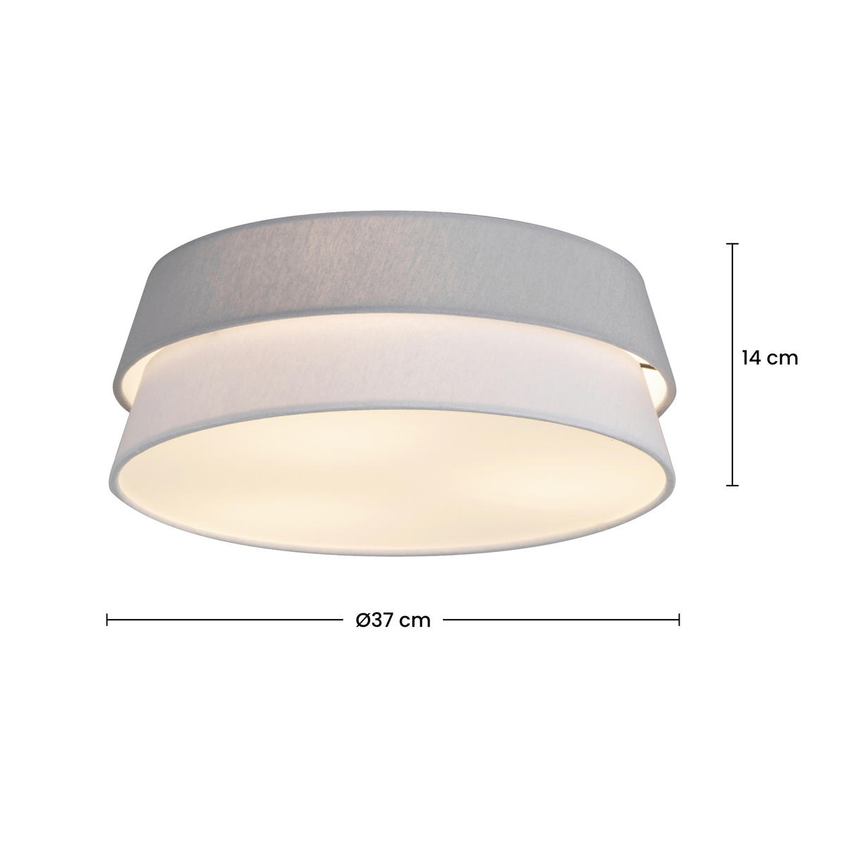 DECKENLEUCHTE 37/14 cm  - Weiß/Grau, Trend, Kunststoff/Textil (37/14cm) - Collett's Monde