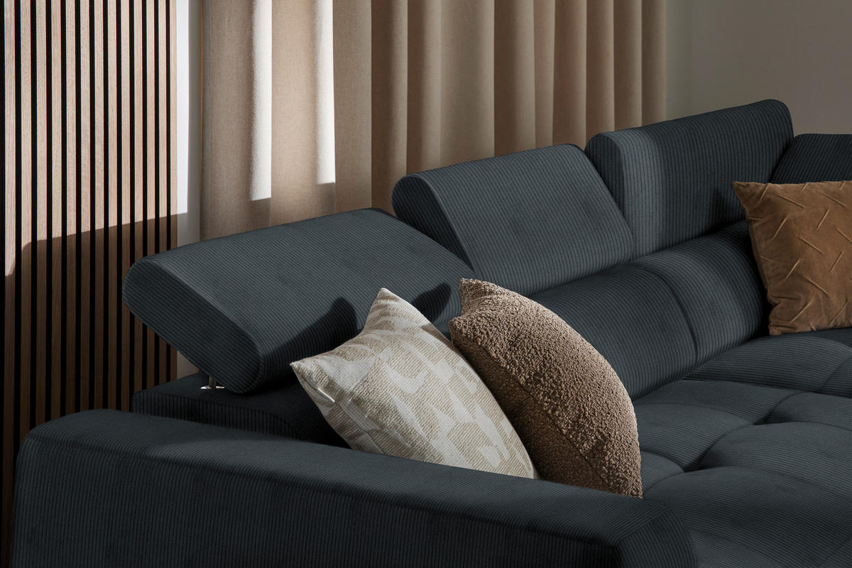 ECKSOFA in Feincord Anthrazit  - Anthrazit/Schwarz, Design, Kunststoff/Textil (284/205cm) - MID.YOU