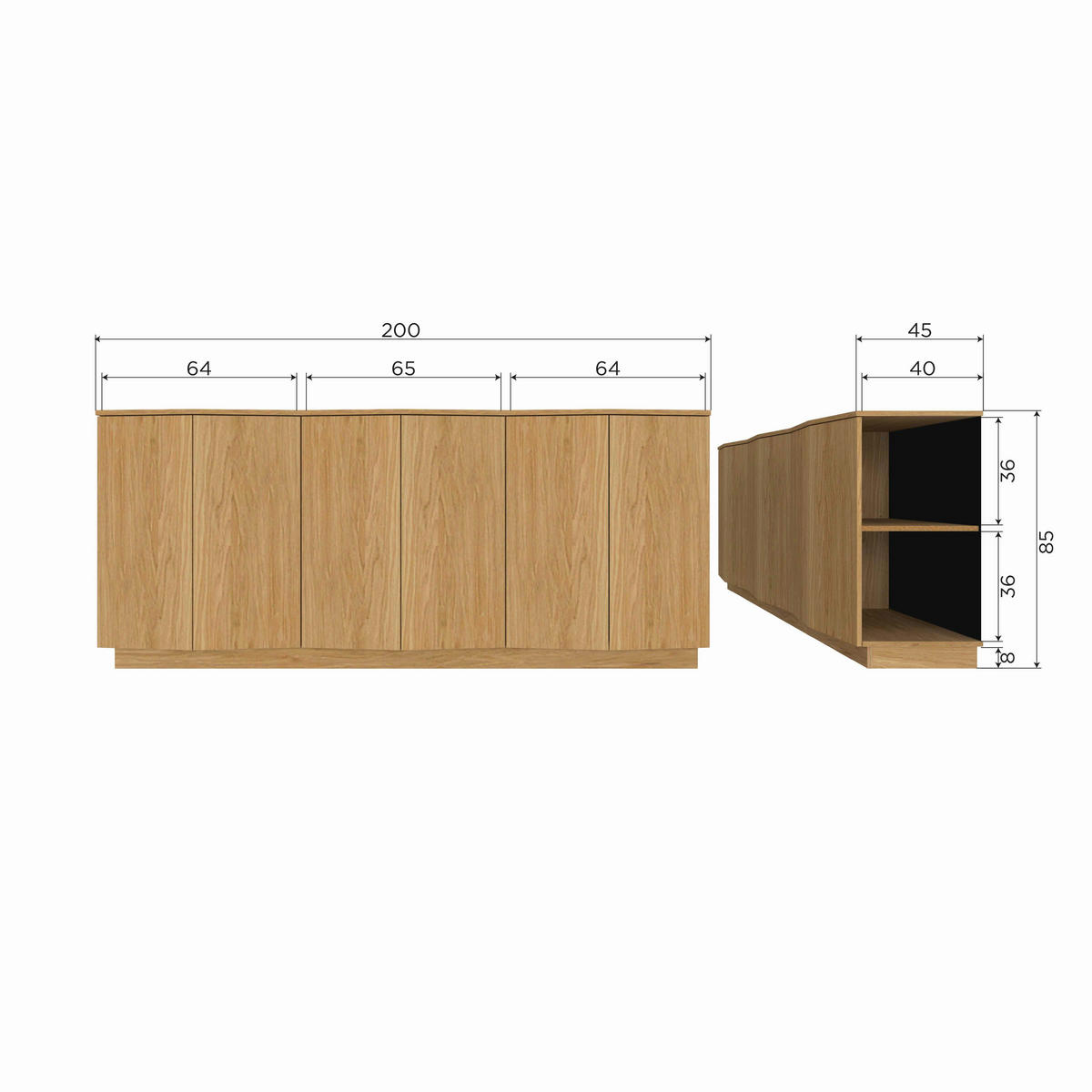 KOMMODE Zuma  in 200/85/45 cm  - Eichefarben, Design, Holz (200/85/45cm) - Livetastic