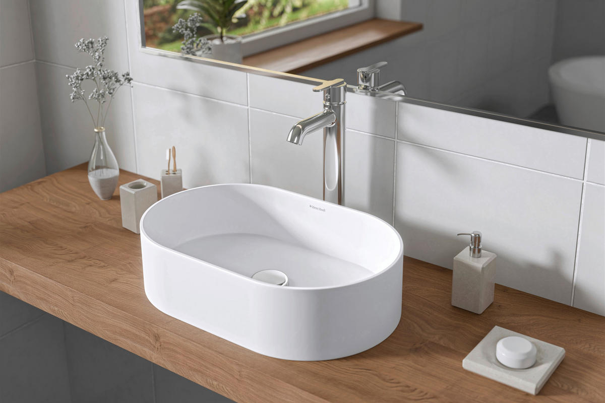 WASCHBECKEN  - Weiss, Basics, Stein (55/14/35cm) - Dieter Knoll