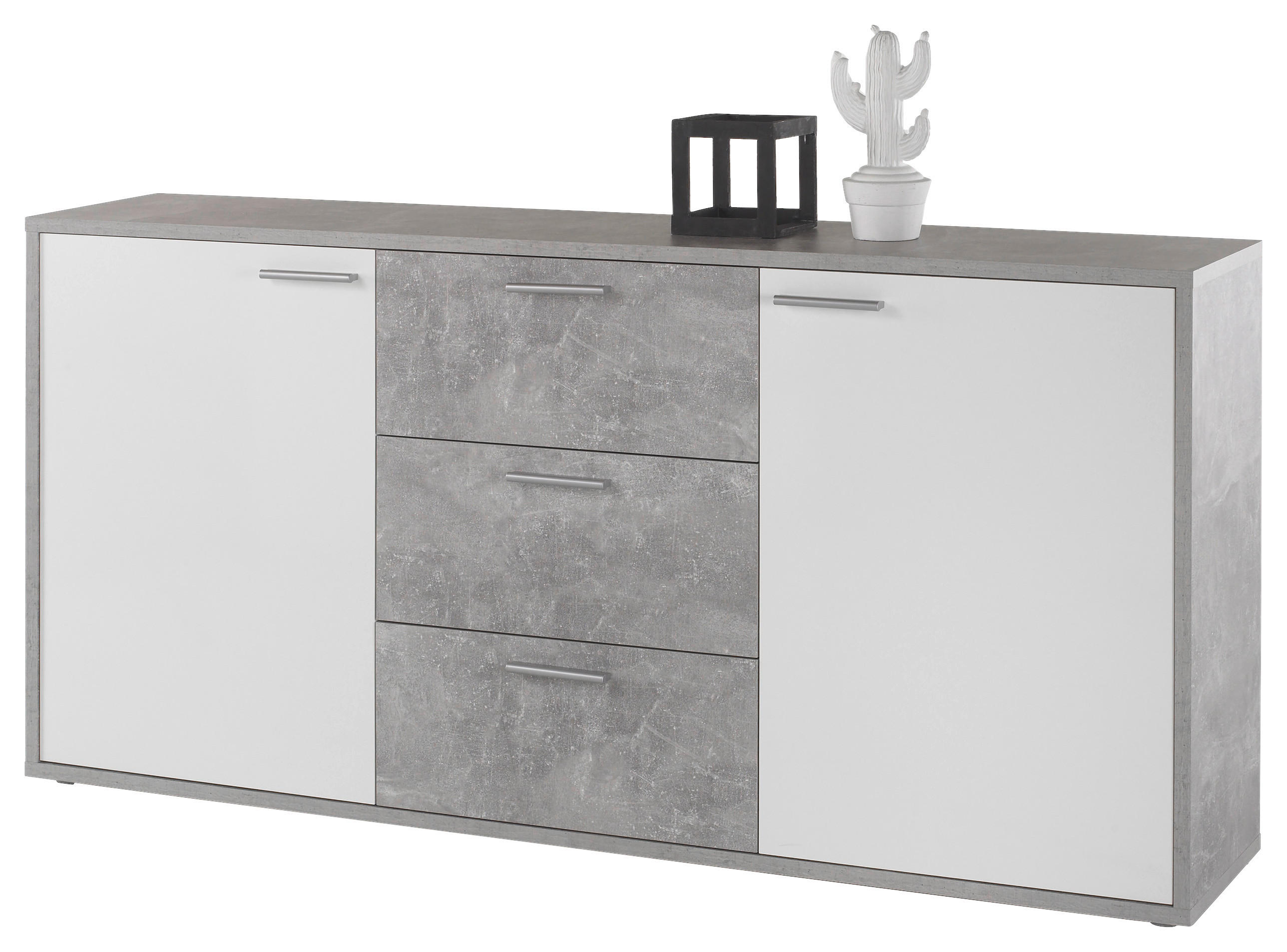 Thumbnail - Xxxl Sideboard, Grau, Weiß, Kunststoff, Betonoptik, 2 Fächer, 3 Schubladen, 180x87x37 cm, Beimöbel erhältlich, stehend, ...
