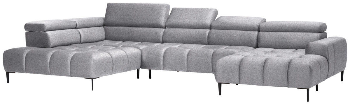 WOHNLANDSCHAFT Grau Webstoff  - Schwarz/Grau, Design, Textil/Metall (216/385/177cm) - Welnova