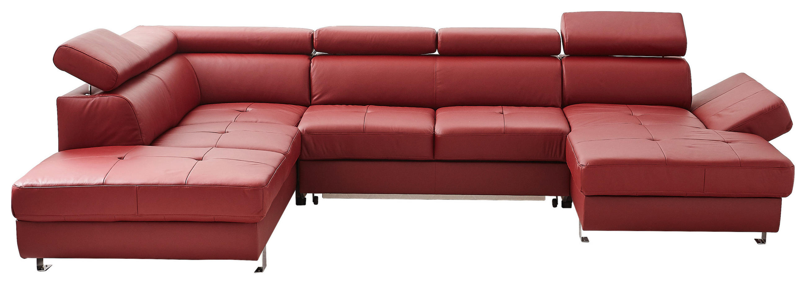 Wohnlandschaft inkl.Funktionen Bordeaux Kombination Echtleder/Lederlook  - Chromfarben/Bordeaux, Design, Leder/Textil (212/327/157cm) - Stylife