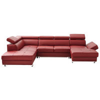 Wohnlandschaft inkl.Funktionen Bordeaux Kombination Echtleder/Lederlook  - Chromfarben/Bordeaux, Design, Leder/Textil (212/327/157cm) - Stylife