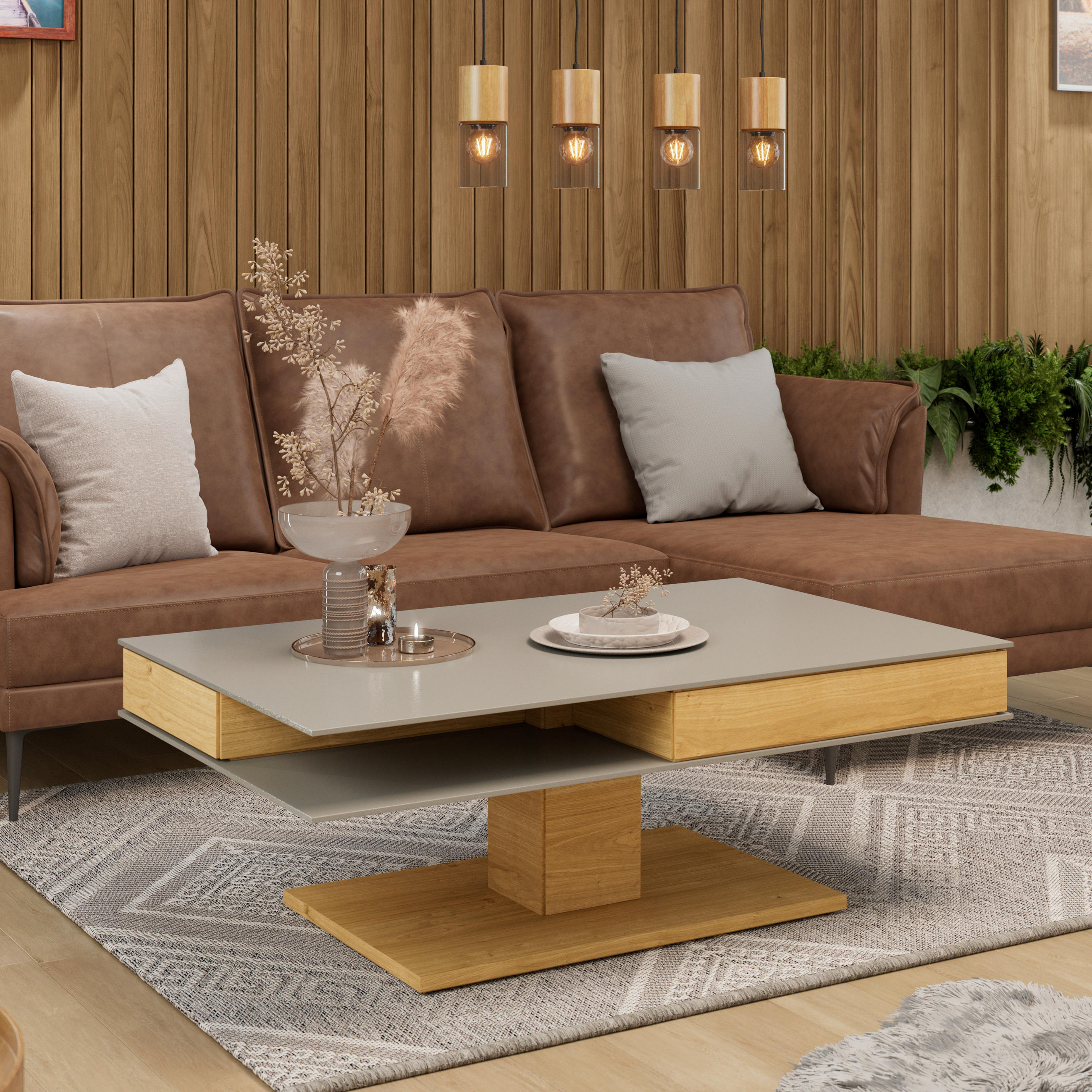 COUCHTISCH in Holz, Glas, Holzwerkstoff 120/75/43 cm  - Eichefarben/Grau, Design, Glas/Holz (120/75/43cm) - Voglauer