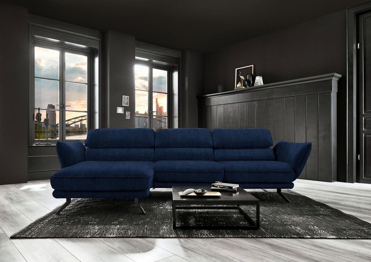 ECKSOFA in Velours Royalblau  - Royalblau/Schwarz, Design, Textil/Metall (153/283cm) - Valdera