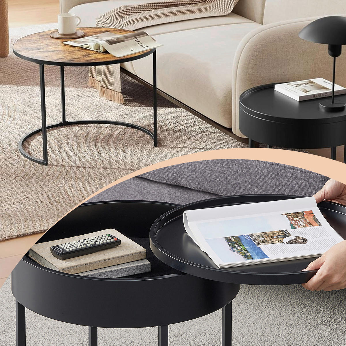 COUCHTISCH 60/60/45 cm Braun, Schwarz  - Schwarz/Braun, MODERN, Holzwerkstoff/Metall (60/60/45cm) - MID.YOU