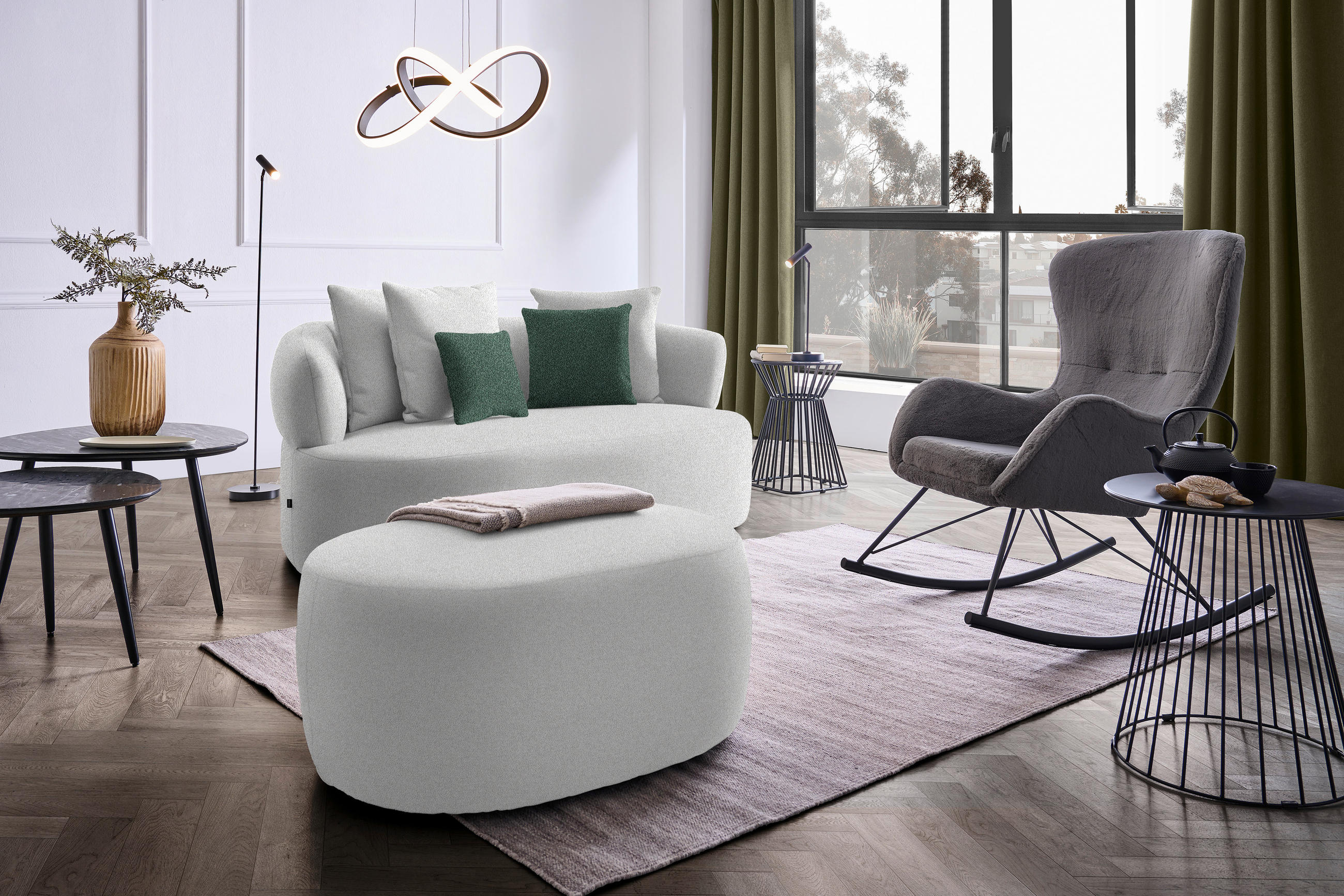 2-SITZER-SOFA in Plüsch Grau  - Dunkelgrün/Schwarz, MODERN, Kunststoff/Textil (177/86/105cm) - Hom`in