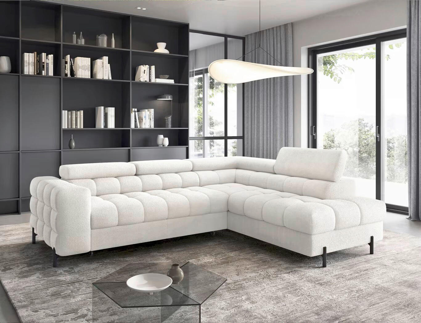 ECKSOFA  Weiß Plüsch  - Schwarz/Weiß, Design, Textil/Metall (276/200cm) - MID.YOU