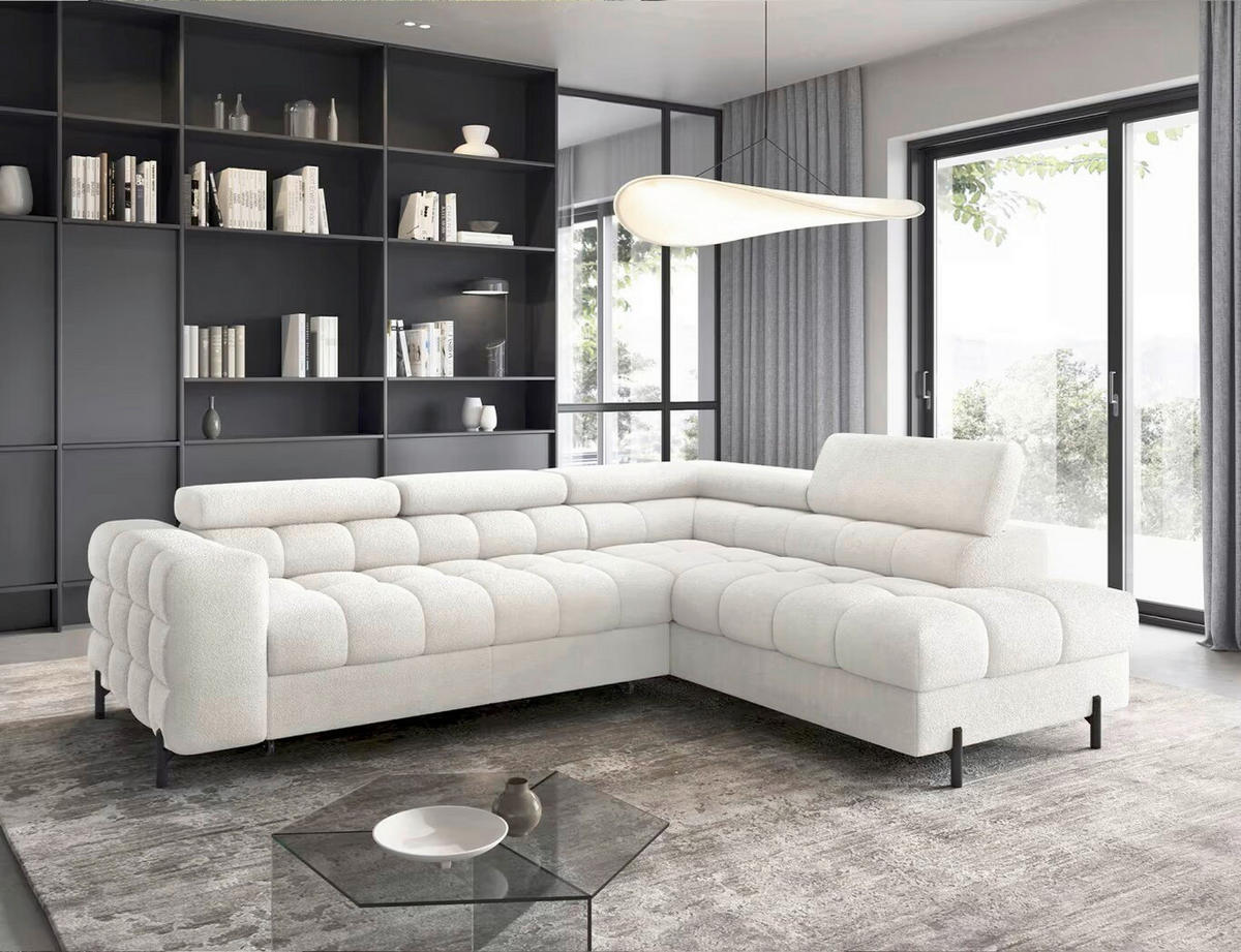 ECKSOFA in Plüsch Weiss  - Weiss/Schwarz, Design, Textil/Metall (276/200cm) - MID.YOU