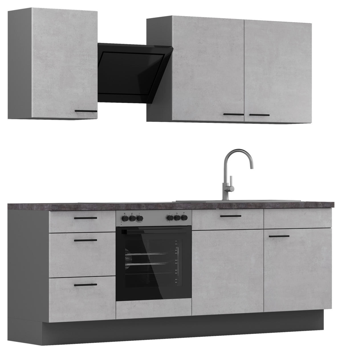 KÜCHENBLOCK 230 cm   in Graphitfarben, Hellgrau  - Dunkelgrau/Hellgrau, MODERN, Holzwerkstoff/Metall (230cm) - Xora