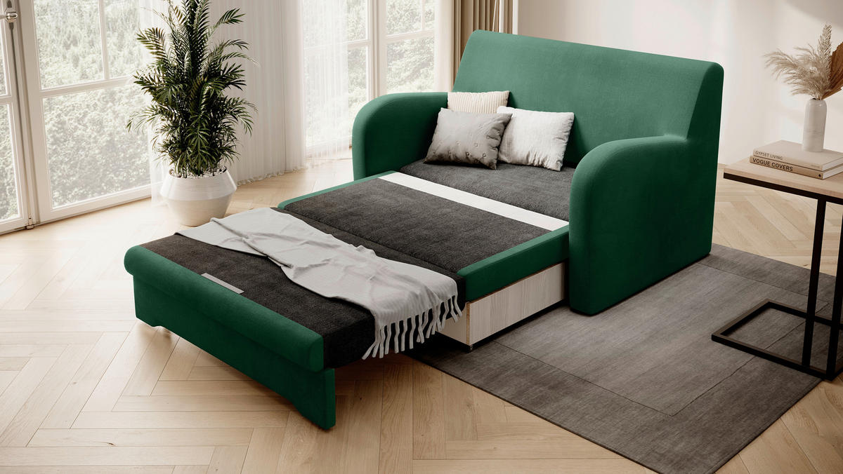 SCHLAFSOFA Samt Grün  - Schwarz/Grün, Design, Kunststoff/Textil (244/97/97cm) - MID.YOU