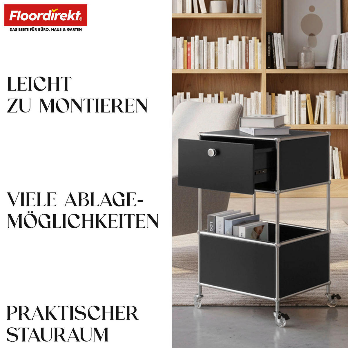 STANDREGAL Schwarz  - Schwarz, Basics, Metall (40/69/40cm) - Floordirekt