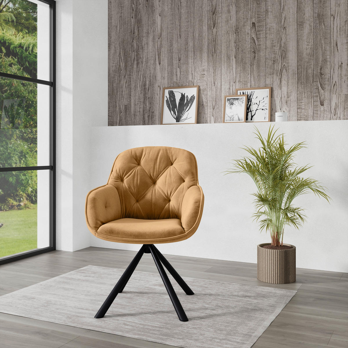 STOL MED ARMSTÖD järn sammet  - brun/svart, Klassisk, metall/textil (62/85/62cm) - Hom`in