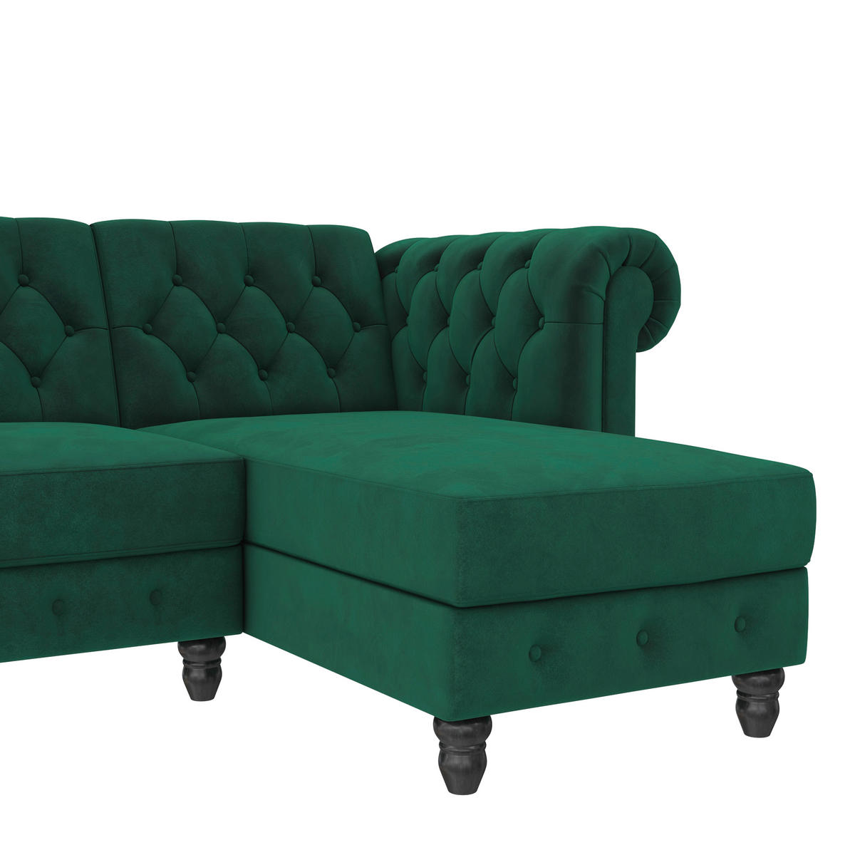 ECKSOFA FIRENZE in Velours Dunkelgrün  - Dunkelgrün/Schwarz, Basics, Holz/Textil (241/154cm) - Livetastic