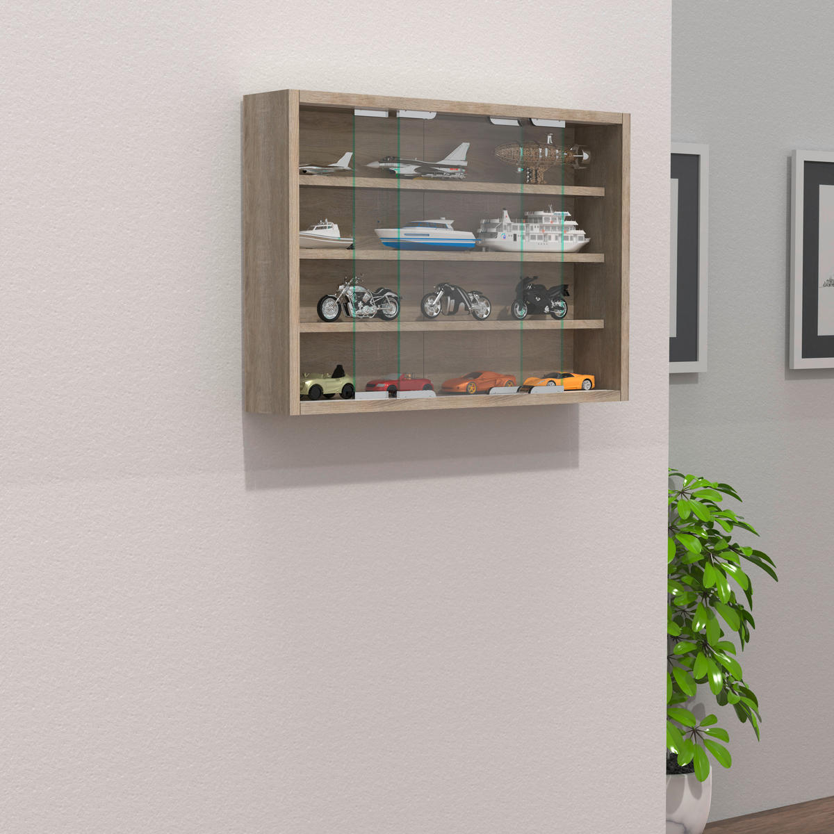 HÄNGEVITRINE in Sonoma Eiche  - Silberfarben/Sonoma Eiche, Modern, Glas/Holzwerkstoff (57/40/10cm) - MID.YOU