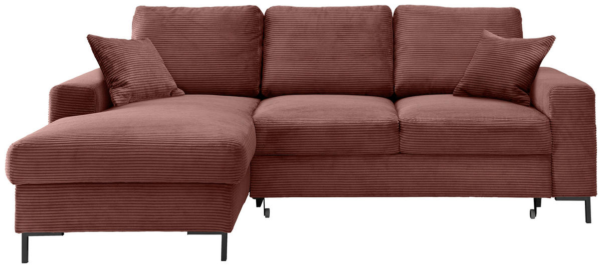 ECKSCHLAFSOFA  mit Rücken echt Cord Koralle  - Koralle/Schwarz, KONVENTIONELL, Textil/Metall (143/237cm) - Livetastic
