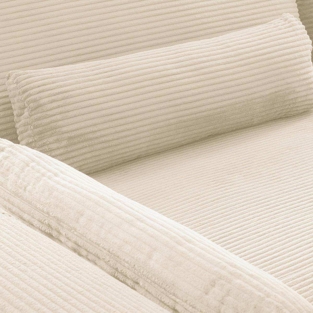 ECKSOFA  in Cord Creme Nierenkissen, Rückenkissen  172/313 cm  - Creme/Schwarz, Design, Textil/Metall (172/313cm) - P & B