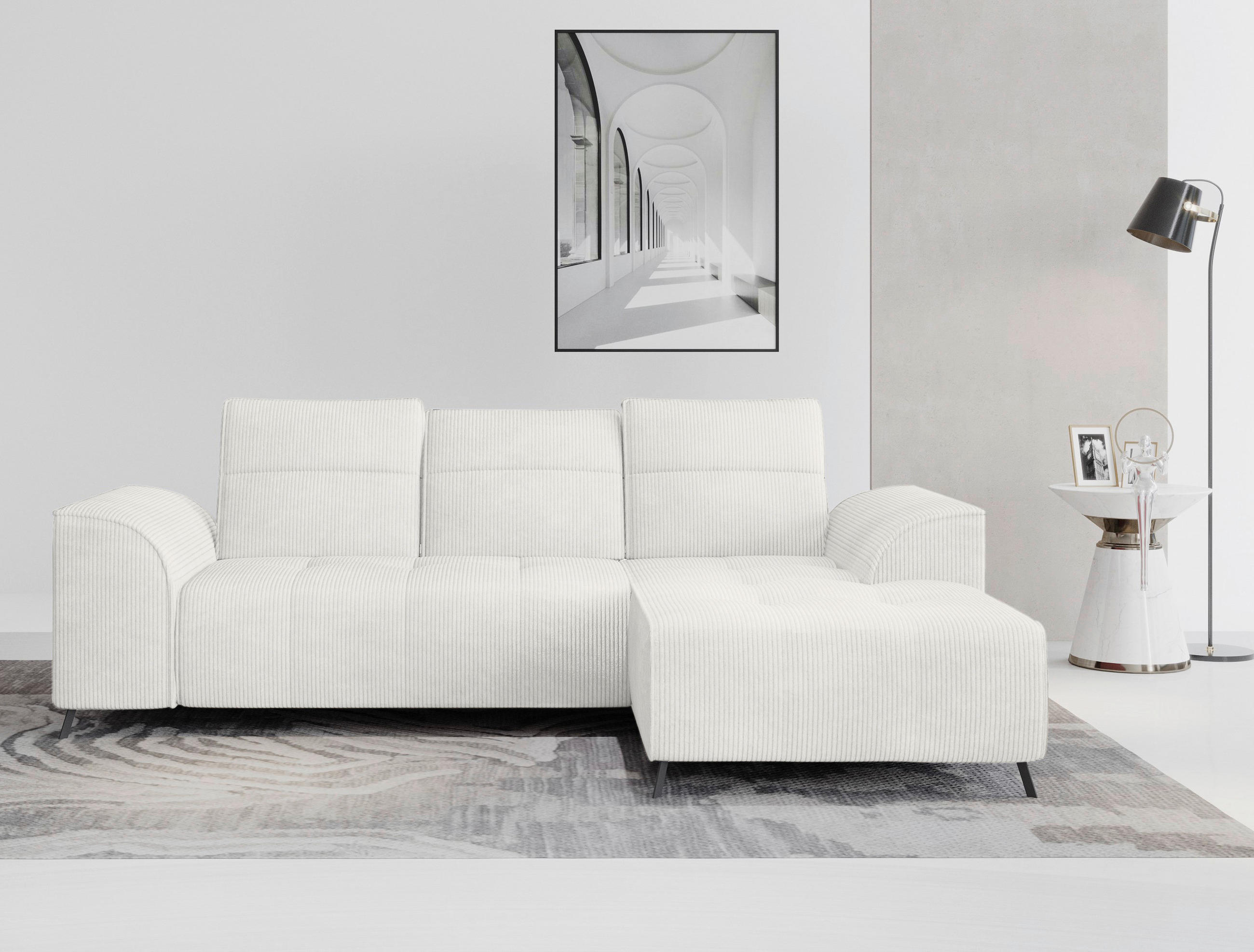 ECKSOFA Creme Cord  - Creme/Schwarz, KONVENTIONELL, Textil/Metall (290/196cm) - Carryhome