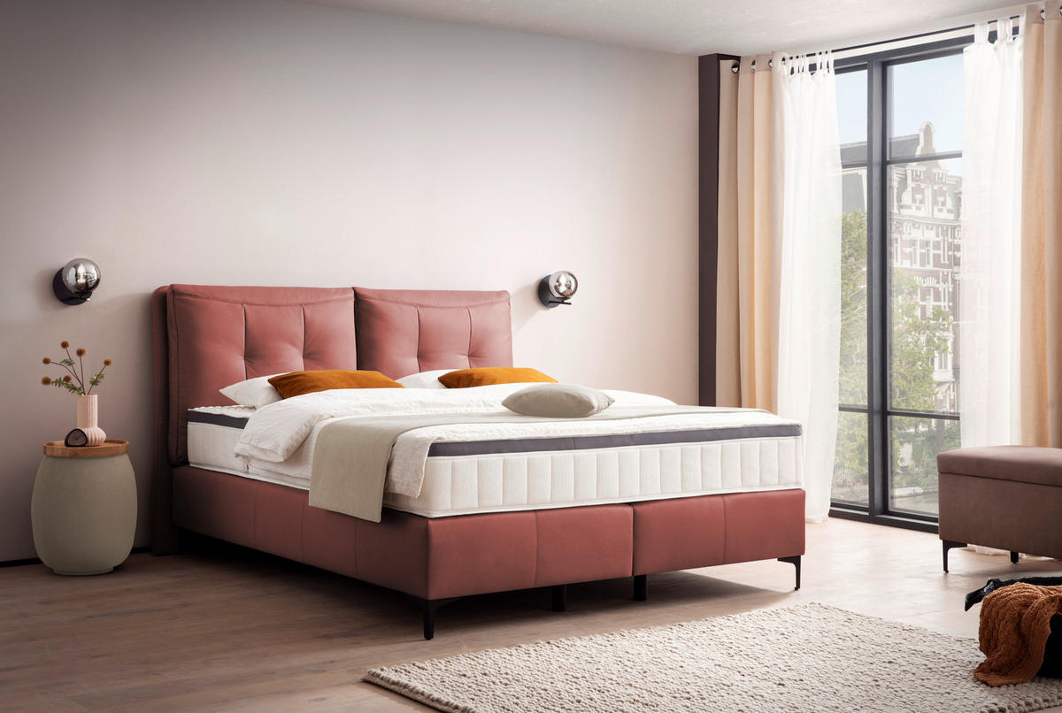 BOXSPRINGBETT 180/200 cm  in Bordeaux  - Bordeaux/Schwarz, Design, Leder/Holz (180/200cm) - Novel