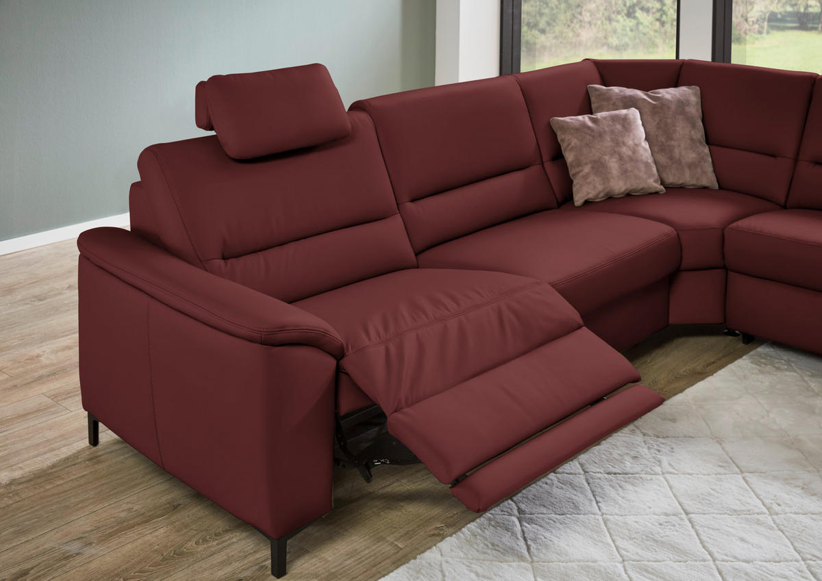 ECKSOFA  in Echtleder Brombeere  290/249 cm  - Brombeere/Schwarz, KONVENTIONELL, Leder/Metall (290/249cm) - Beldomo Premium