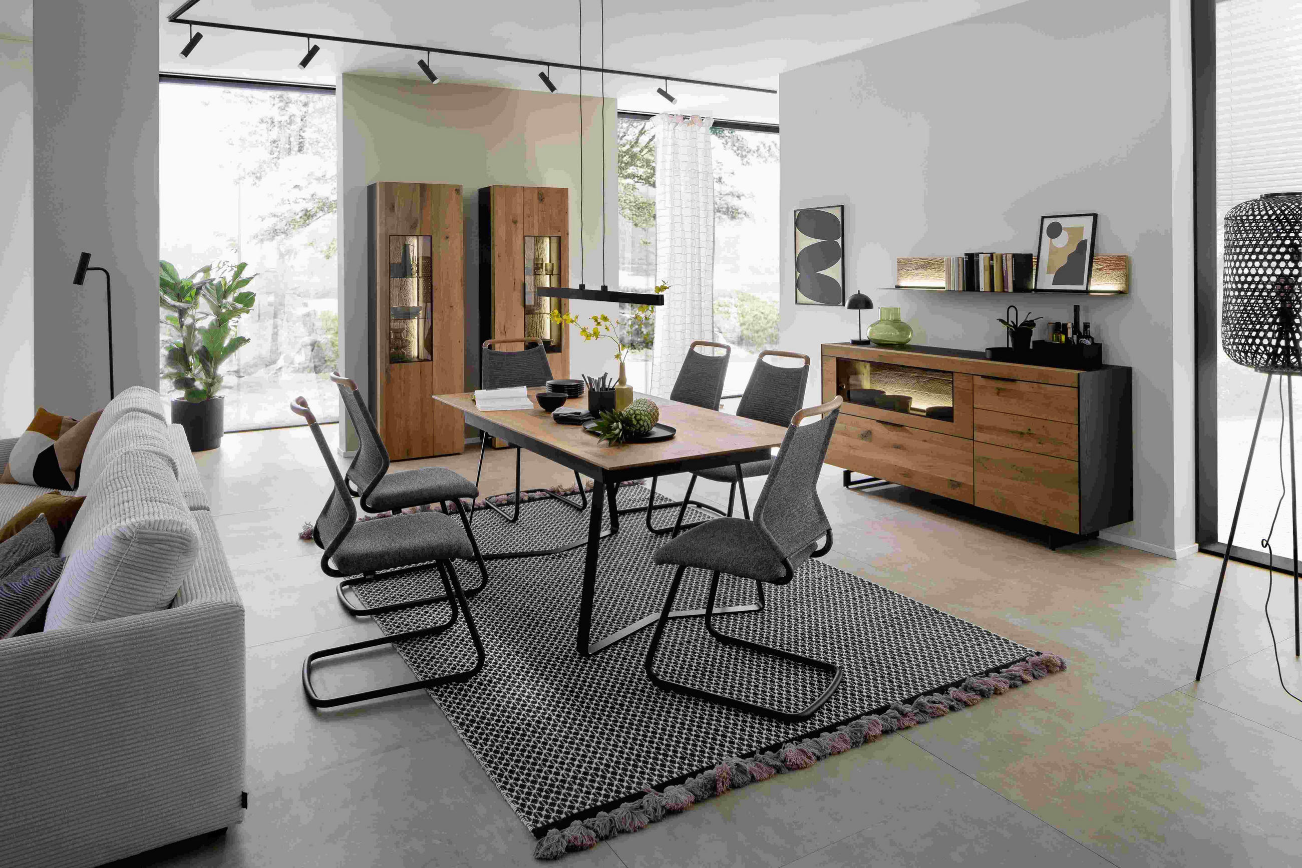 Thumbnail - Schöner Wohnen Esstisch, Anthrazit, Eiche, Holz, Kerneiche, massiv, rechteckig, Kufe, 95x76x190 cm, Goldenes M, Esszimme...