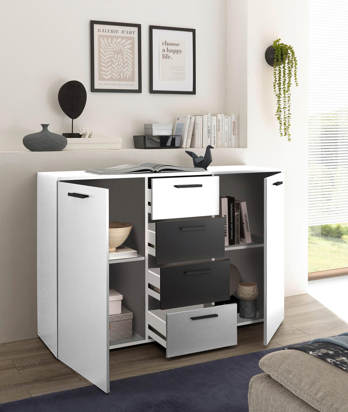 KOMMODE  in 140/89/38 cm  - Schwarz/Graphitfarben, MODERN, Holzwerkstoff/Kunststoff (140/89/38cm) - Livetastic