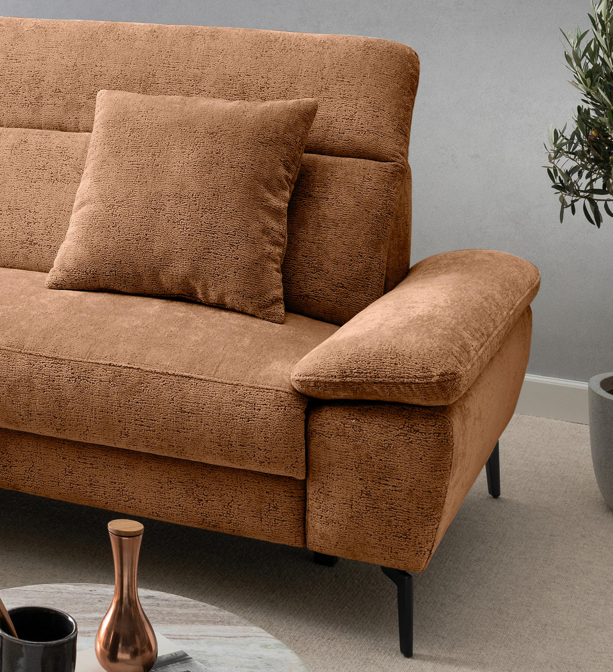 ECKSOFA Chenille Koralle  - Koralle/Schwarz, Konventionell, Textil/Metall (178/300cm) - Livetastic