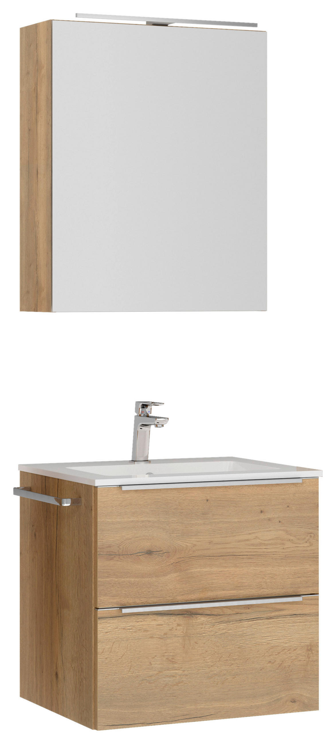 BADEZIMMER  in 61 cm  - Edelstahlfarben/Eichefarben, MODERN, Holzwerkstoff/Stein (61cm) - Nobilia