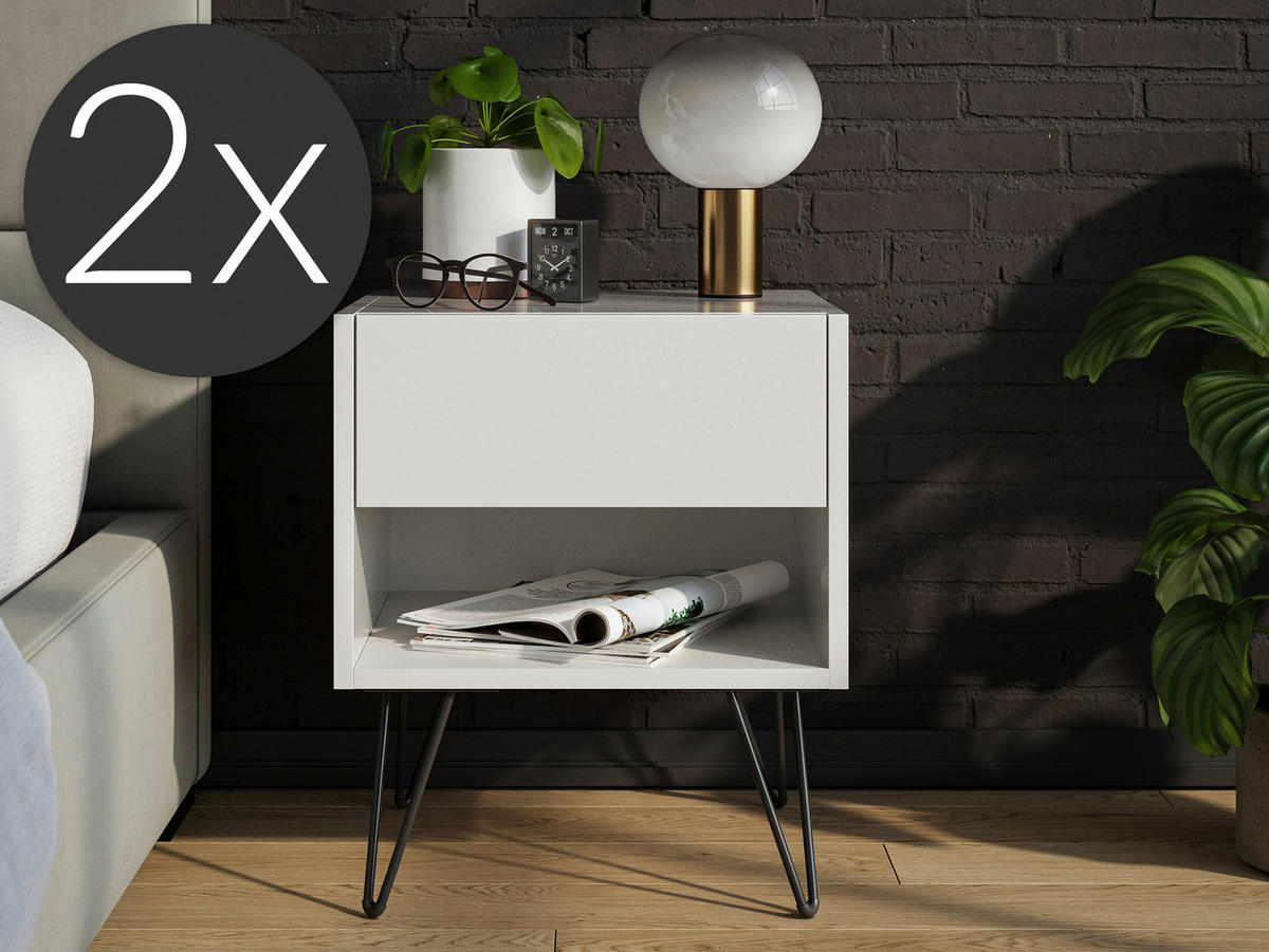 NACHTTISCH 41,2/50/35,6 cm  - Weiß Hochglanz/Schwarz, Basics, Holzwerkstoff/Metall (41,2/50/35,6cm) - MID.YOU