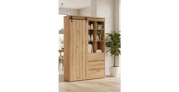 HIGHBOARD , 120/182/43 cm, 3 Schublade(n)  - Eichefarben/Schwarz, LIFESTYLE, Holzwerkstoff/Kunststoff (120/182/43cm) - Landscape