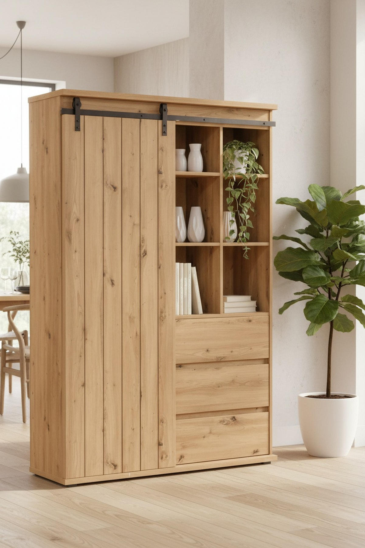 HIGHBOARD  120/182/43 cm 3 Schublade(n)  - Eichefarben/Schwarz, Lifestyle, Holzwerkstoff/Kunststoff (120/182/43cm) - Landscape