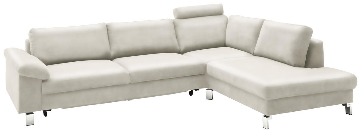 ECKSOFA in Echtleder Beige  - Chromfarben/Beige, Design, Leder/Metall (281/200cm) - Pure Home Lifestyle