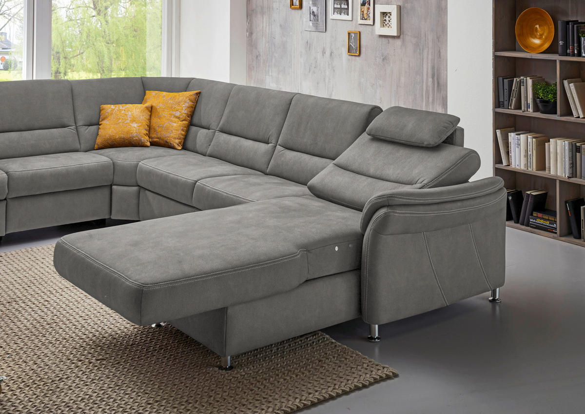 SOFFA i mikrofiber ljusgrå  - aluminiumfärg/ljusgrå, Klassisk, metall/textil (262/335/173cm) - Beldomo System