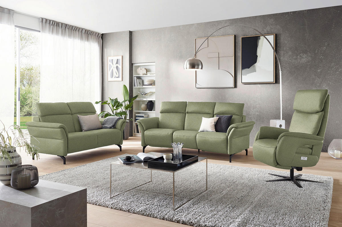 TRAPEZSOFA in Mikrofaser Hellgrün  - Schwarz/Hellgrün, Konventionell, Textil/Metall (221/103/95cm) - Dieter Knoll