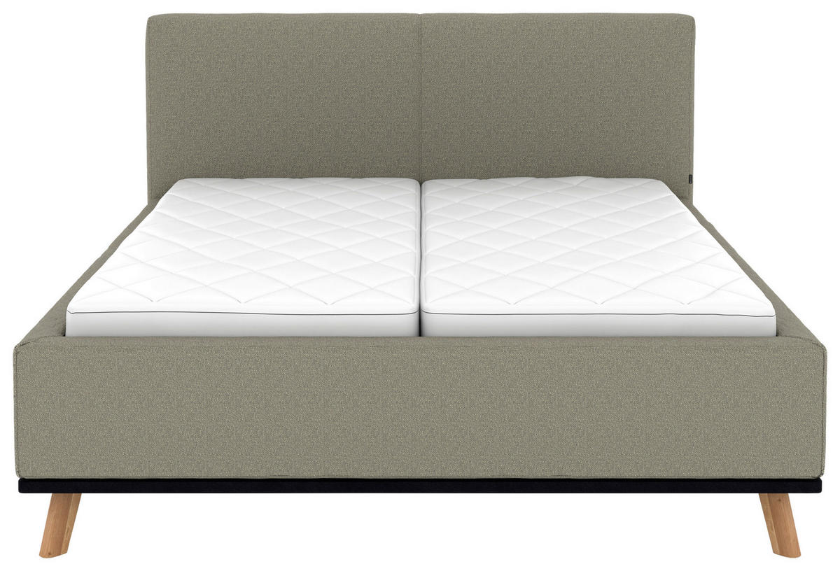 POLSTERBETT Matratze, Lattenrost, Bettkasten 180/200 cm  in Hellgrau  - Eichefarben/Hellgrau, Design, Holz/Textil (180/200cm) - Musterring