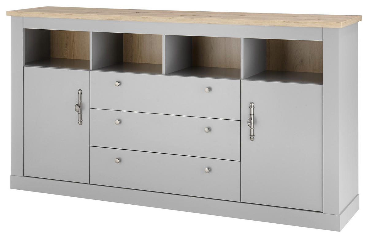 SIDEBOARD  in 198/104/44 cm  - Eichefarben/Silberfarben, Design, Holzwerkstoff/Metall (198/104/44cm) - MID.YOU