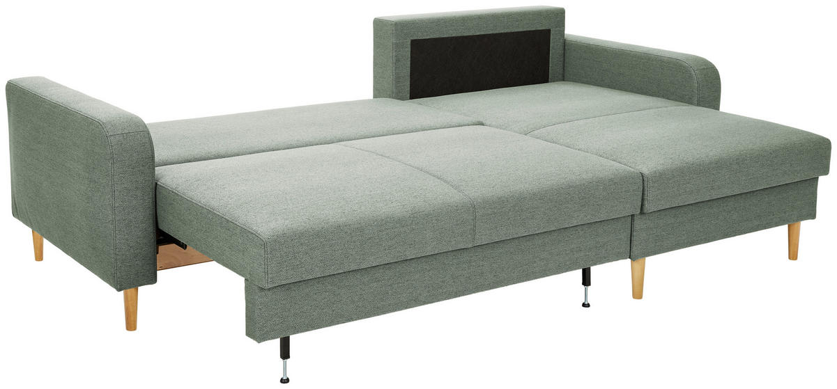 ECKSOFA in Flachgewebe Salbeigrün  - Salbeigrün/Eiche Wotan, Konventionell, Holz/Textil (255/157cm) - Carryhome