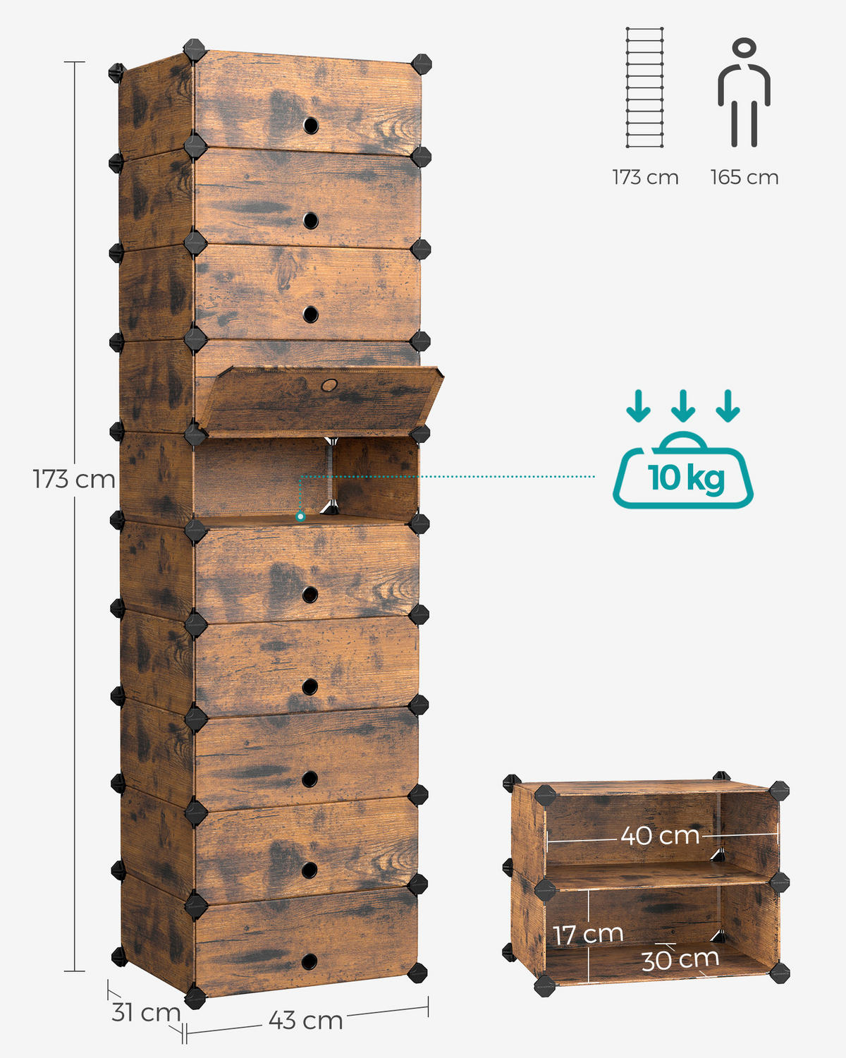 REGÁL NA TOPÁNKY, hnedá, 43/173/31 cm - hnedá, Basics, kov/plast (43/173/31cm)