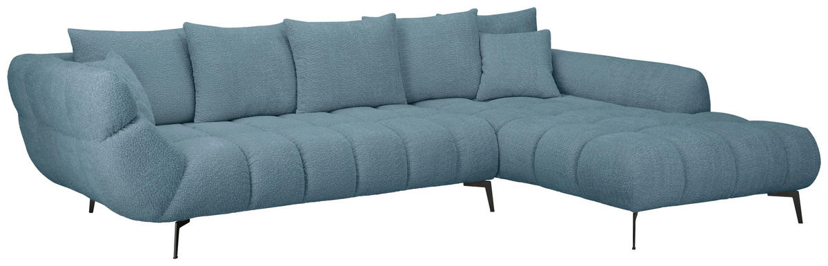 ECKSOFA 318/217 cm  in Bouclé Blaugrau Zierkissen, Rückenkissen, Rücken echt  318/217 cm  - Blaugrau/Schwarz, MODERN, Textil/Metall (318/217cm) - Carryhome