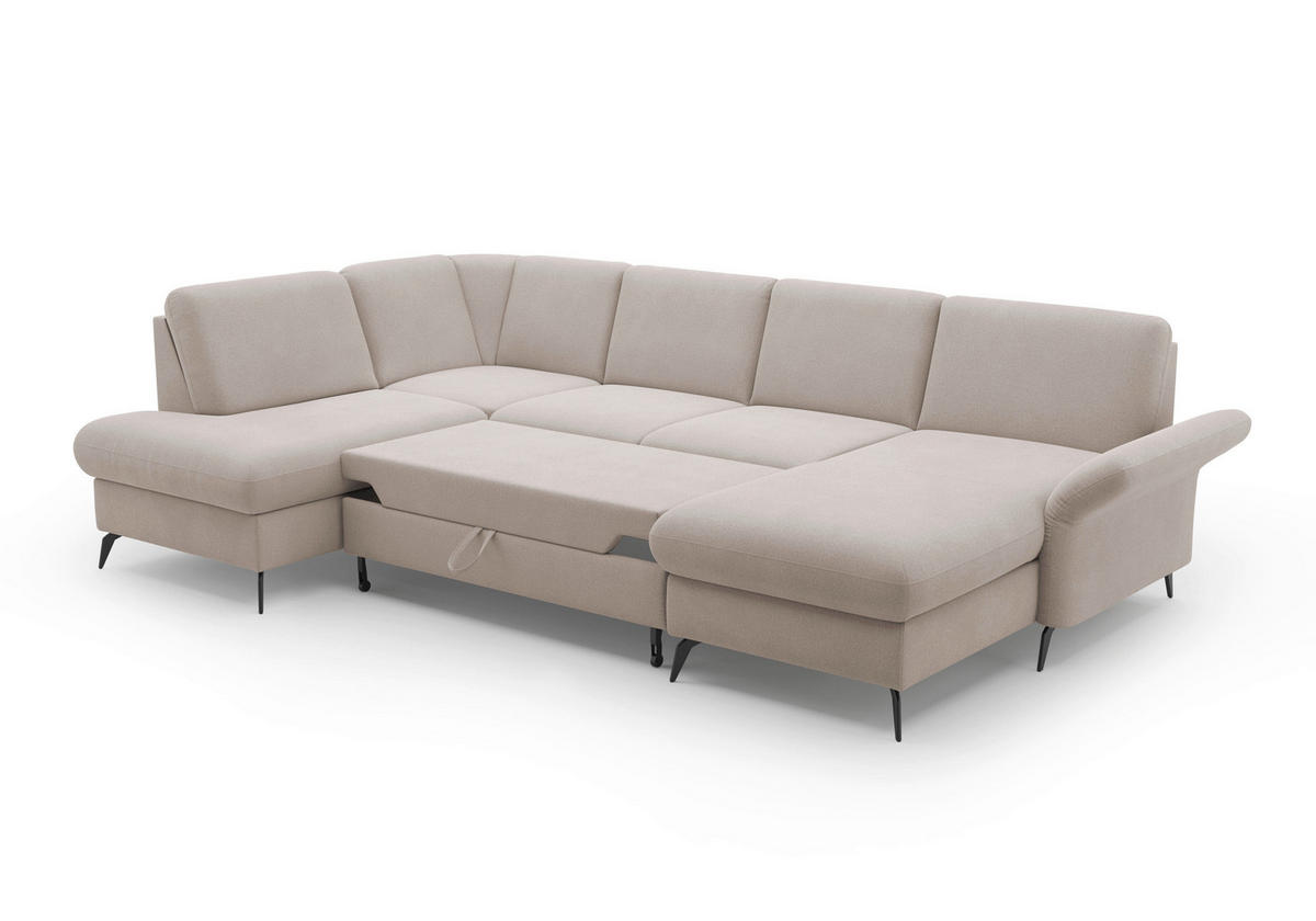 WOHNLANDSCHAFT Greige Flachgewebe  - Greige/Schwarz, KONVENTIONELL, Textil/Metall (195/314/164cm) - Sit & More