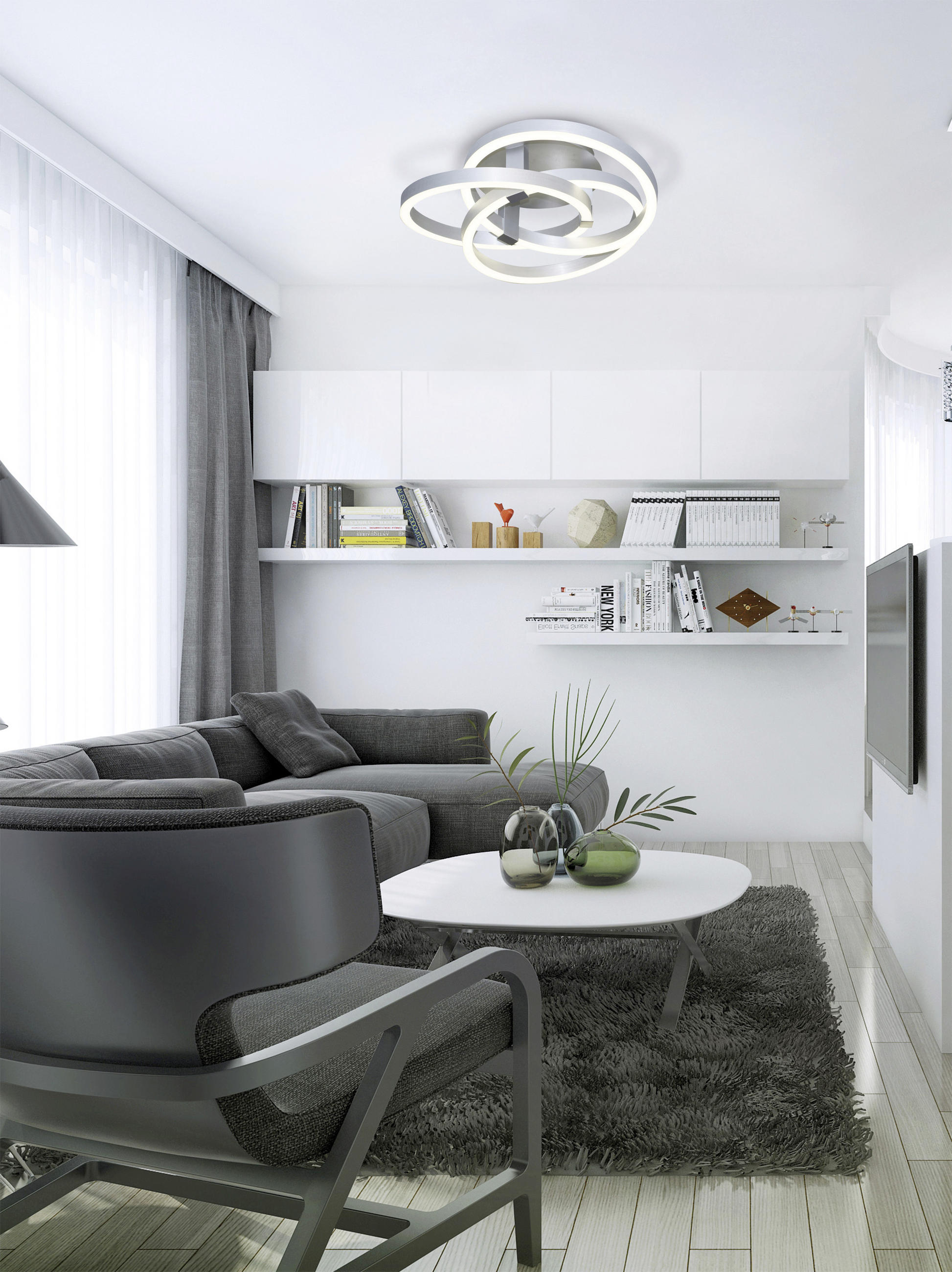 LED-DECKENLEUCHTE  Smart 70 cm  - Alufarben, Design, Kunststoff/Metall (70cm) - Näve