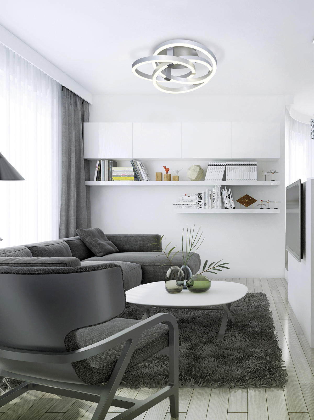 LED-DECKENLEUCHTE  Smart 70 cm  - Alufarben, Design, Kunststoff/Metall (70cm) - Näve