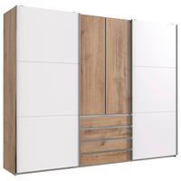 SCHWEBETÜRENSCHRANK in Eichefarben, Weiss  - Chromfarben/Weiss, Modern, Holzwerkstoff/Metall (300/236/65cm) - MID.YOU