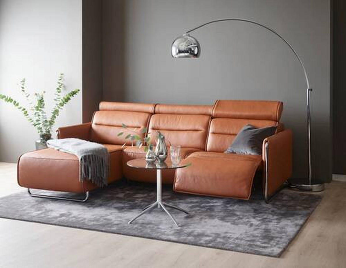ECKSOFA in Echtleder Cognac  - Chromfarben/Cognac, Natur, Leder/Metall (184/248cm) - Stressless