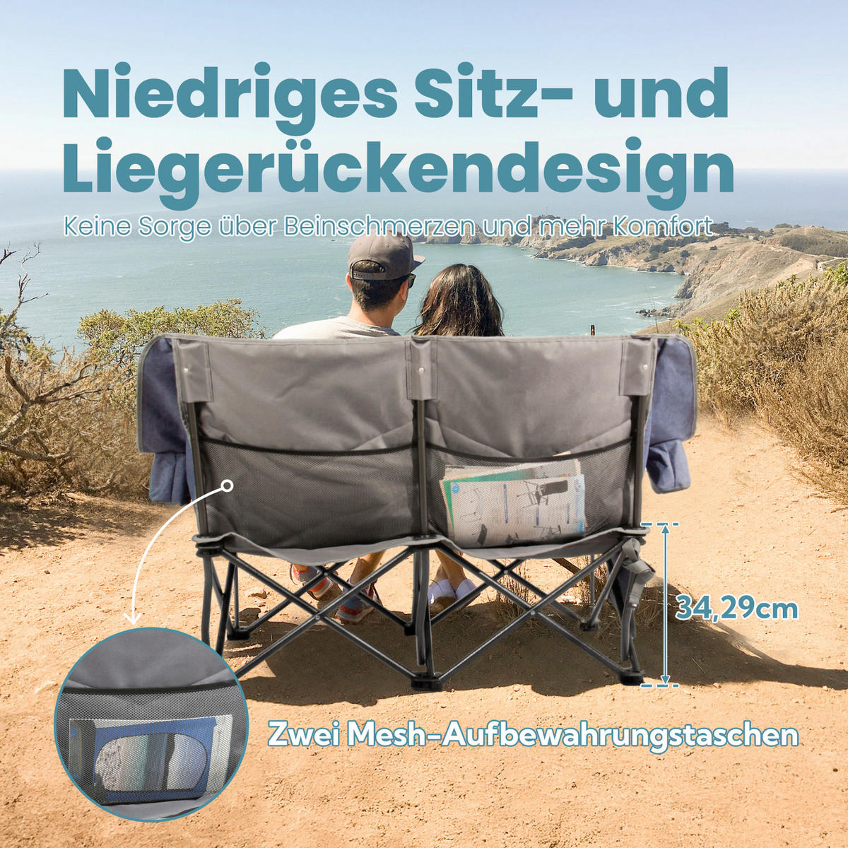 CAMPINGSESSEL - Blaugrau, Basics, Textil/Metall (148/55/82cm) - Modante