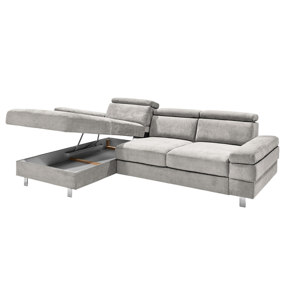 ECKSOFA in Webstoff Silberfarben  - Silberfarben, Konventionell, Textil/Metall (260/82/182cm) - Trendmanufaktur