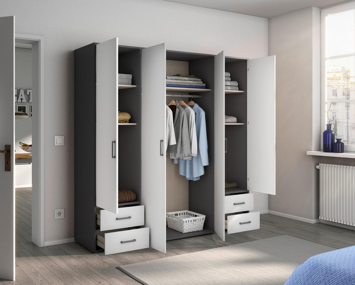 DREHTÜRENSCHRANK in Grau, Weiss  - Weiss/Grau, Modern, Holzwerkstoff/Kunststoff (187/194/53cm) - Rauch Möbel
